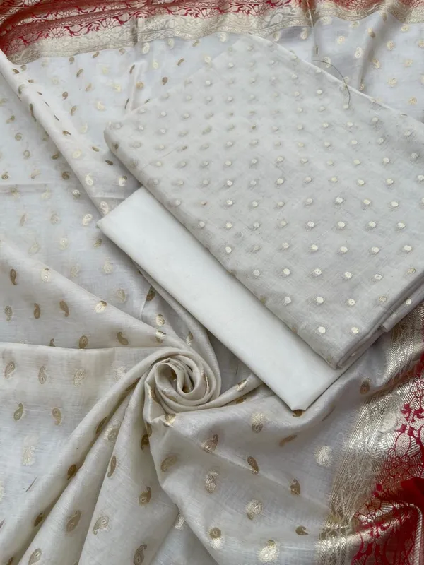 Offwhite_Pure_Mercerised_Lorex_weave_Contrast_Red_Dupatta_Banarasi_Suit_1200SKL_PM21