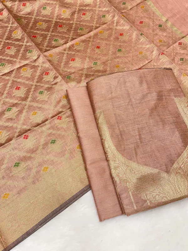 Humairah_Peach_Cotton_Necklace_Floral_Stripe_Zari_Jaal_3_pcs_Suit_set_with_Plain_Bottom_and_Alfi_Zari_Mina_Jaal_Peach__Dupatta