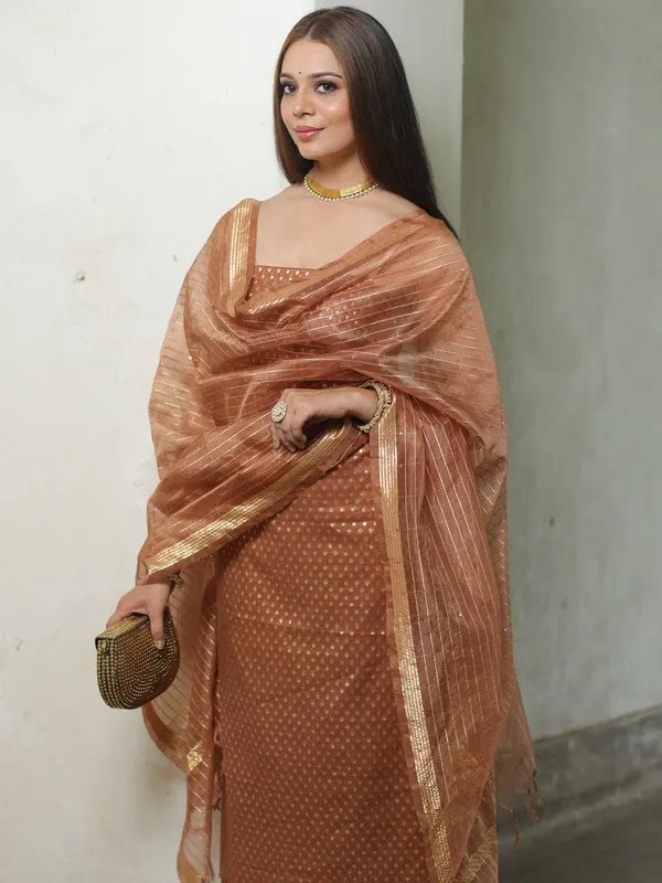 Brown_Banarasi_Mercerised_Lorex_Weave_Suit_with_Organza_Silk_Check_Sequins_Embroidery_Dupatta_1000SKL_OGL4