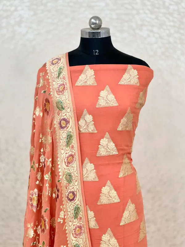 Peach_Khaddi_Georgette_Floral_Water_Zari_Boota_with_Handbrush_Dupatta_Banarasi_Suit_Set_7000SKL_KG6