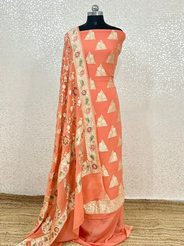 Peach_Khaddi_Georgette_Floral_Water_Zari_Boota_with_Handbrush_Dupatta_Banarasi_Suit_Set_7000SKL_KG6