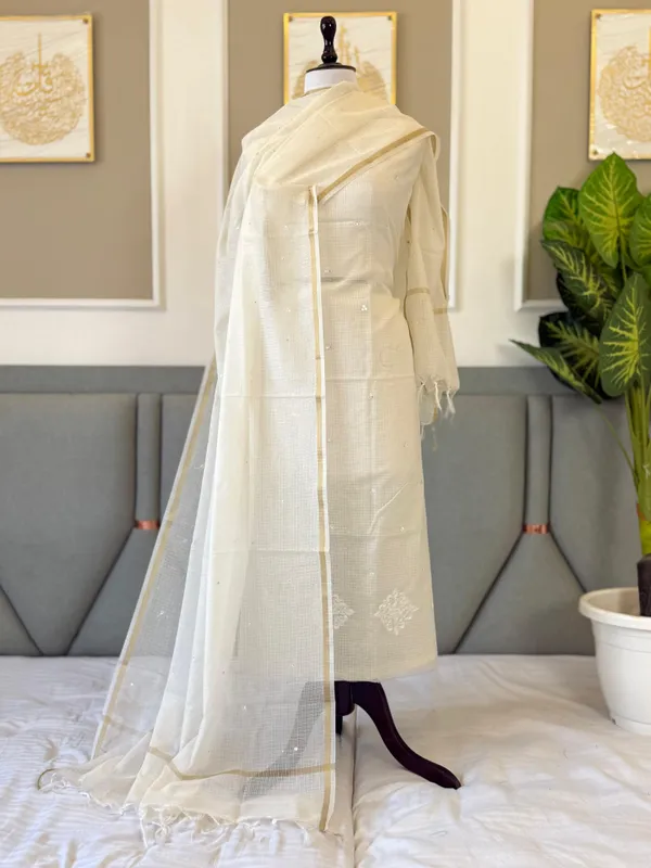 Off_white_Kota_check_Thread_Embroidered_Chunri_Booti_with_Chunri_Booti_Dupatta_130PNJ_KCA1