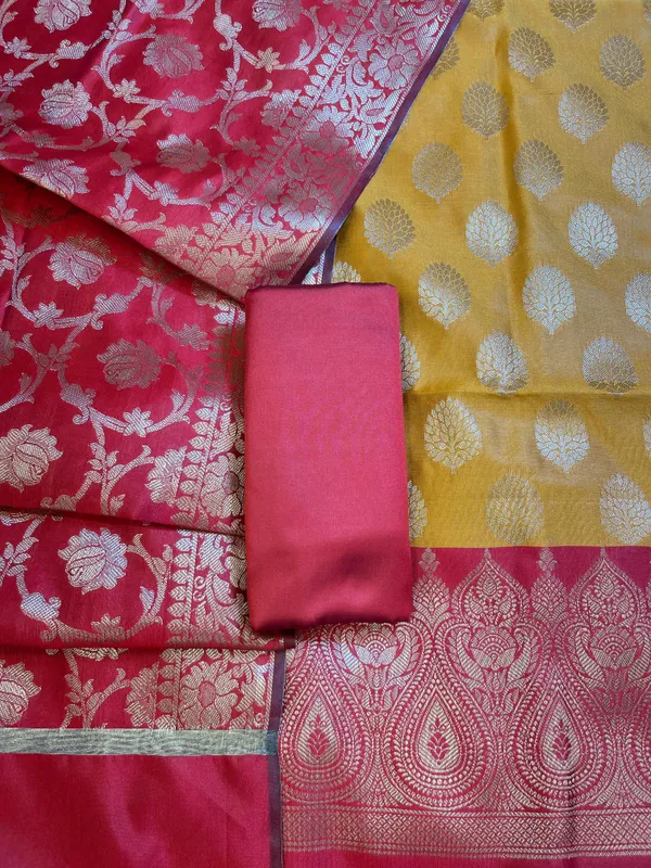 Mustard_Art_Silk_Floral_Zari_Boota_Contrast_Banarasi_Suit_with_Red_Dupatta_625AJ_TPT12