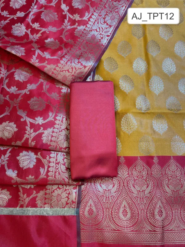 Mustard_Art_Silk_Floral_Zari_Boota_Contrast_Banarasi_Suit_with_Red_Dupatta_625AJ_TPT12