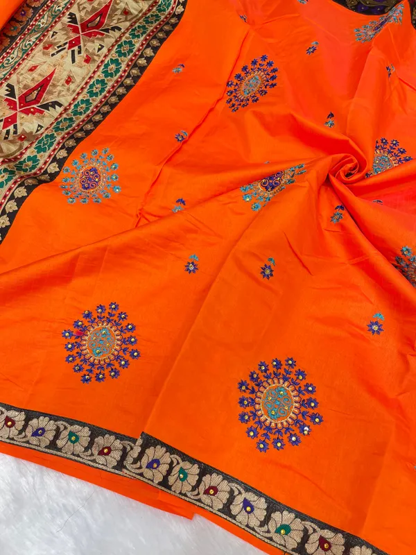 Orange_Cotton_Blend_Zari_Embroidery_Banarasi_Saree_600KS_7