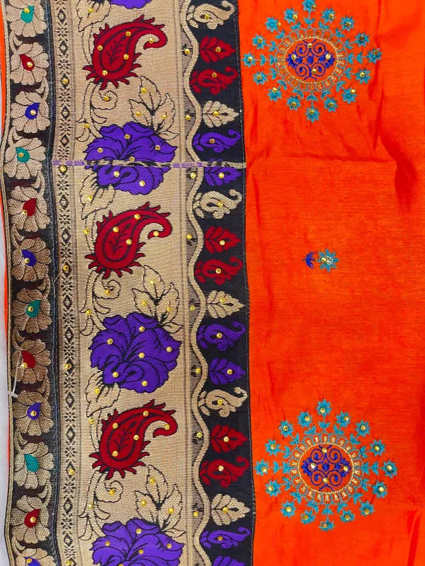 Orange_Cotton_Blend_Zari_Embroidery_Banarasi_Saree_600KS_7