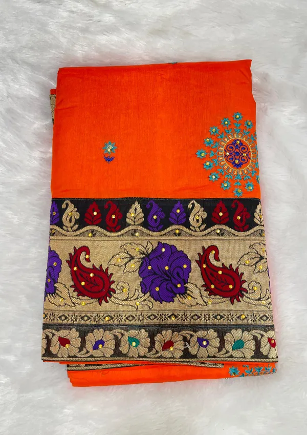 Orange_Cotton_Blend_Zari_Embroidery_Banarasi_Saree_600KS_7