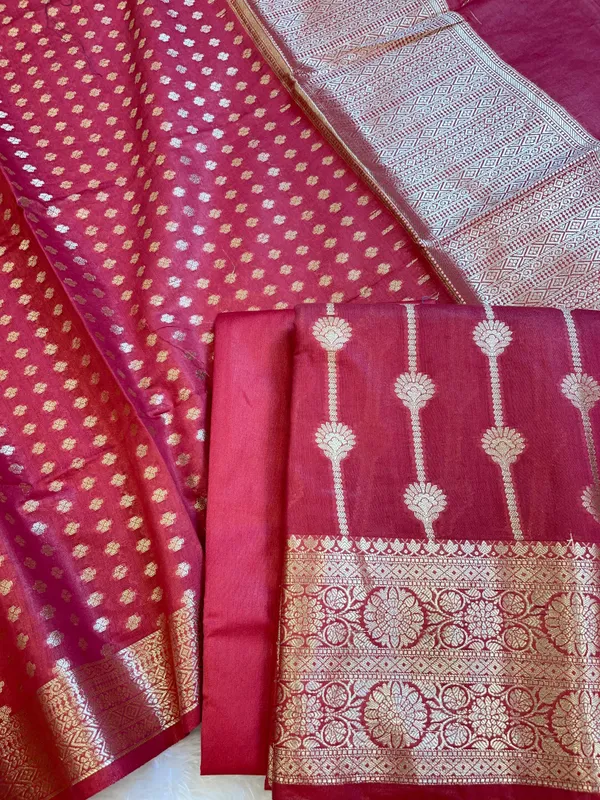 Dark_Pink_Mercerise_Cotton_Floral_Stripe_Zari_with_Chunri_Booti_Dupatta_Banarasi_Suit_Set