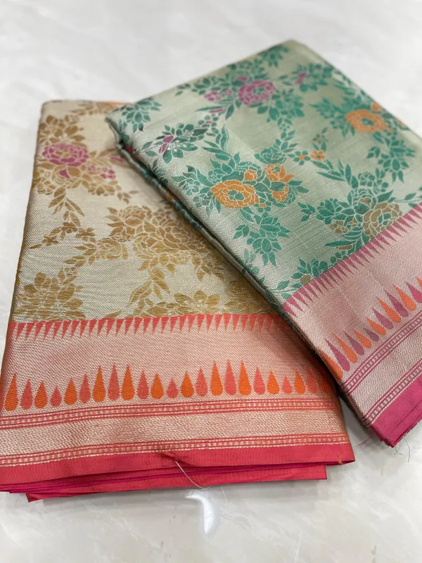 Humairah_Presents_Green_Art_Silk_Floral_Tilfi_Mina_Zari_Jaal_with_Contrast_Pink_Minakari_Boota_Pallu_Double_Mina_Zari_Border_and_Pink_Blouse
