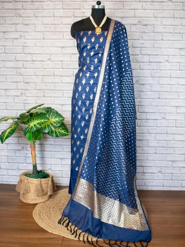 Violet_Blue_Pure_Mercerise_Silk_Floral_Zari_Booti_with_Lorex_Dupatta_Banarasi_Suit_Set_1200SKL_MS19