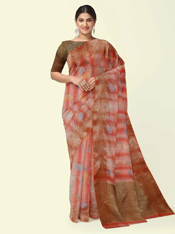 Peach_Matka_Silk/Silk_Blend_Banarasi_Sarees_For_Women_GEMTKSLK_100
