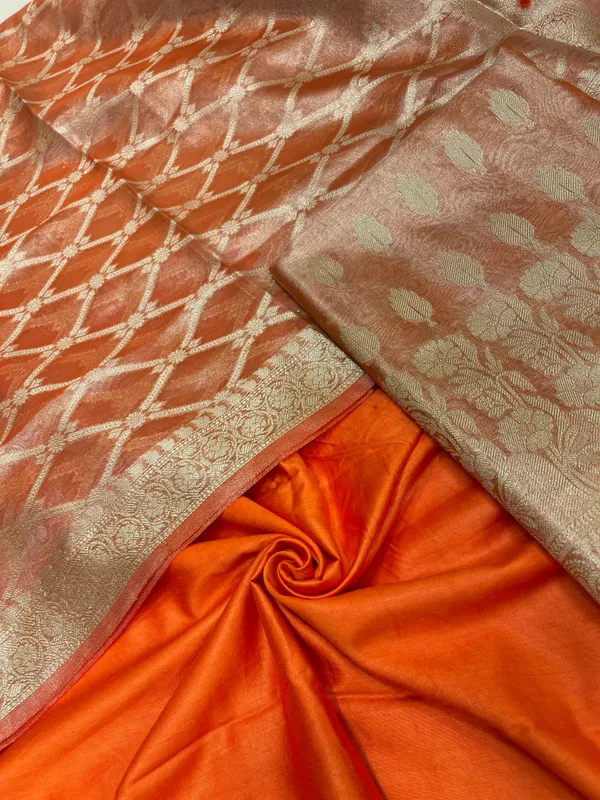 Humairah_Orange_Tissue_Silk_Floral_Zari_Booti_3_pcs_Suit_Set_with_Plain_Bottom_and_Floral_Zari_Checkered_Stripe_Orange_Dupatta