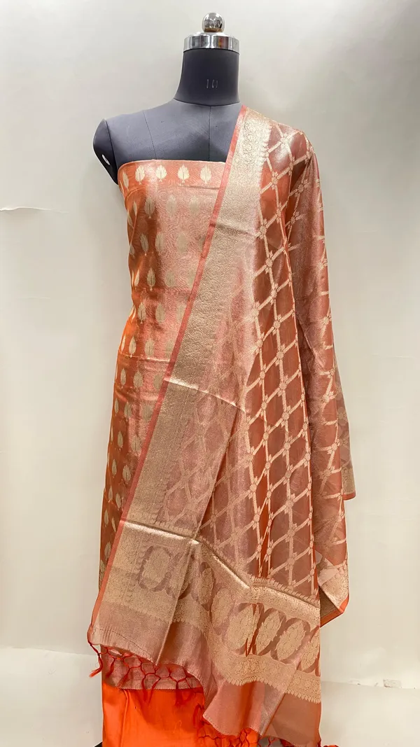 Humairah_Orange_Tissue_Silk_Floral_Zari_Booti_3_pcs_Suit_Set_with_Plain_Bottom_and_Floral_Zari_Checkered_Stripe_Orange_Dupatta