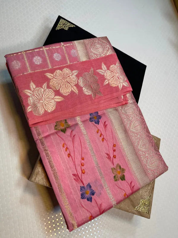Peach_Mango_Silk_Floral_Gharchola_Handpainted_Zari_Border_Banarasi_Saree__MS_MGS1