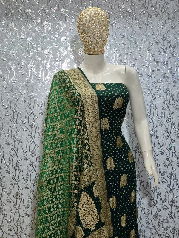 Pure_Handloom_Dark_Green_Khaddi_Georgette_Banarasi_Suit_with_Contrast_Bandhani_Dupatta_78SKL_KG2
