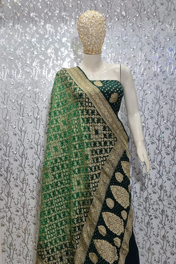 Pure_Handloom_Dark_Green_Khaddi_Georgette_Banarasi_Suit_with_Contrast_Bandhani_Dupatta_78SKL_KG2