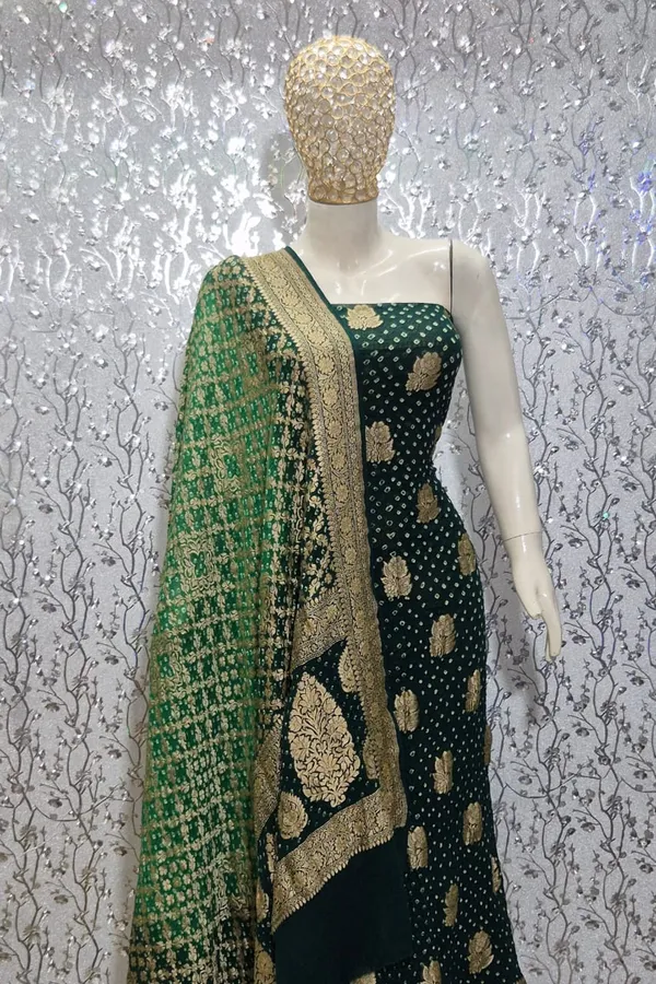 Pure_Handloom_Dark_Green_Khaddi_Georgette_Banarasi_Suit_with_Contrast_Bandhani_Dupatta_78SKL_KG2