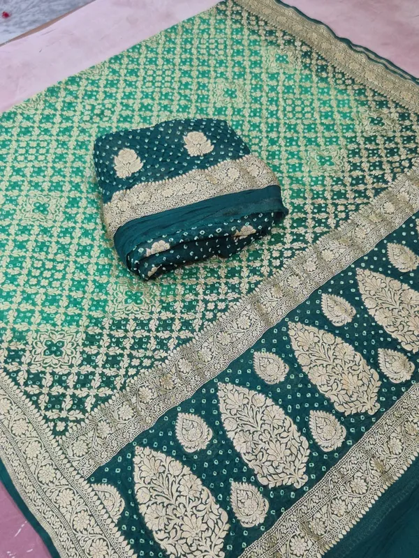 Pure_Handloom_Dark_Green_Khaddi_Georgette_Banarasi_Suit_with_Contrast_Bandhani_Dupatta_78SKL_KG2