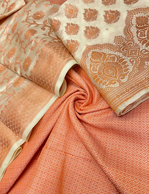 Humairah_Presents_Beige_Semi_Katan_Silk_3_pcs_Suit_Set_with_Plain_Bottom_and_Top_Copper_Floral_Zari_Booti_with_Copper_Zari_Jaal_Dupatta_ASD_101