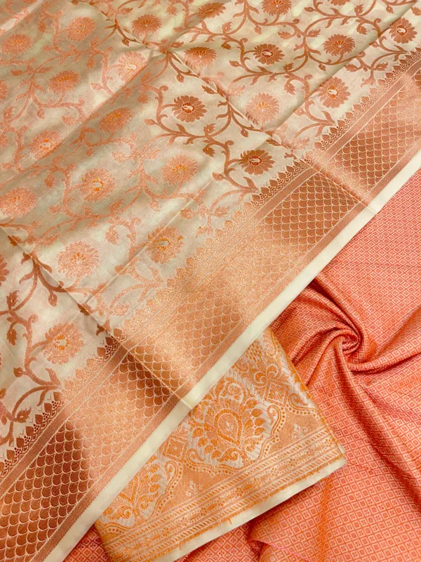 Humairah_Presents_Beige_Semi_Katan_Silk_3_pcs_Suit_Set_with_Plain_Bottom_and_Top_Copper_Floral_Zari_Booti_with_Copper_Zari_Jaal_Dupatta_ASD_101