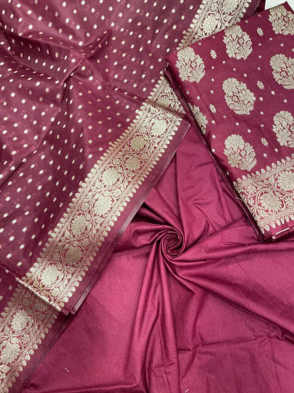 Humairah_Wine_Semi_Georgette_Floral_Silver_Zari_Booti_3_pcs_Suit_set_with_Plain_Bottom_and_Chunri_Zari_Booti_Wine_Dupatta