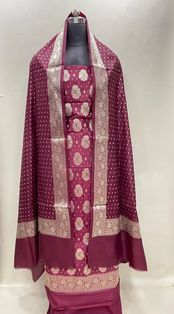 Humairah_Wine_Semi_Georgette_Floral_Silver_Zari_Booti_3_pcs_Suit_set_with_Plain_Bottom_and_Chunri_Zari_Booti_Wine_Dupatta