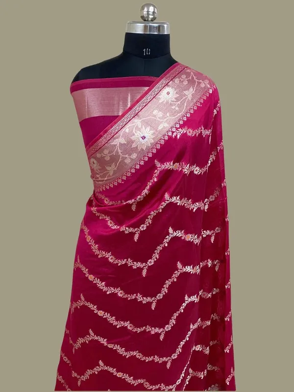 Dark_Pink_Semi_Chiniya_Silk_Meenakari_Aada_Zari_Jaal_Zari_Border_Banarasi_Saree_115AM_SC1