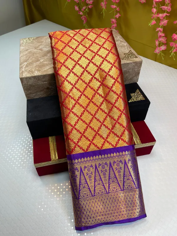 Red_Semi_Kanchi_Silk_Brocade_Contrast_Blue_Zari_Border_Banarasi_Saree_MS_SK17