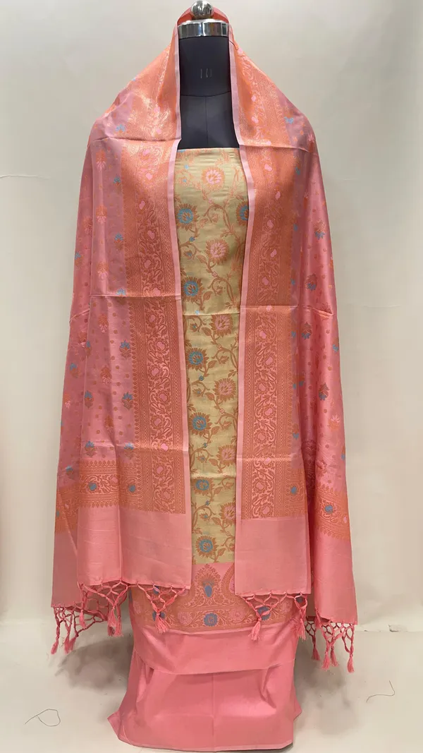 Humairah_Presents_Light_Green_Semi_Katan_Silk_Floral_Minakari_Jaal_3_pcs_Suit_Set_with_Contrast_Peach_Bottom_and_Minakari_Floral_Booti_Peach_Dupatta_ASD_150