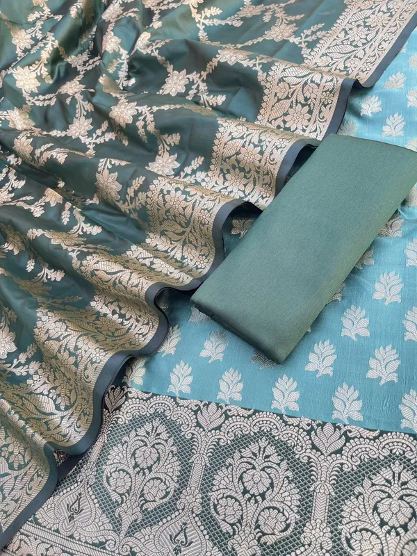 Seagreen_Semi_Silk_Floral_Zari_Banarasi_Suit_with_Contrast_Darkgreen_Border_&_Floral_Jaal_Dupatta_78ASD_KS4
