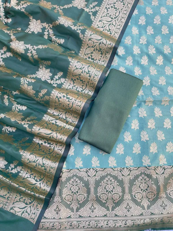 Seagreen_Semi_Silk_Floral_Zari_Banarasi_Suit_with_Contrast_Darkgreen_Border_&_Floral_Jaal_Dupatta_78ASD_KS4