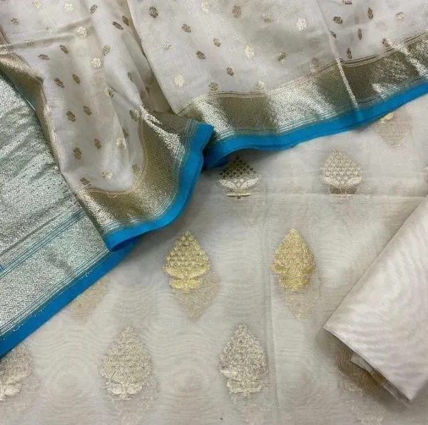 Off_white_Chanderi_Lorex_weave_Sona_Rupa_Zari_Booti_Banarasi_Suit_with_Contrast_Blue_Dyed_Border_Dupatta_1400ASG_CLSR4