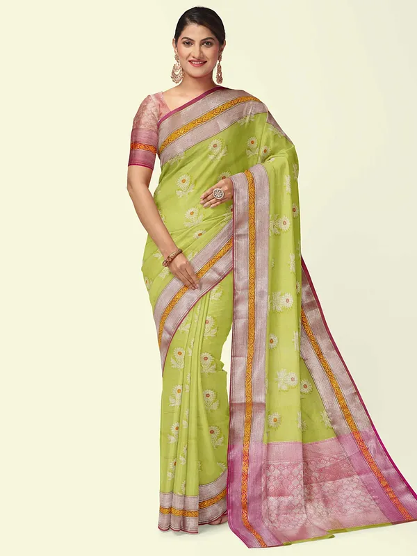 Green_Cotton_Blend_Banarasi_Sarees_For_Women_GEHKR_17