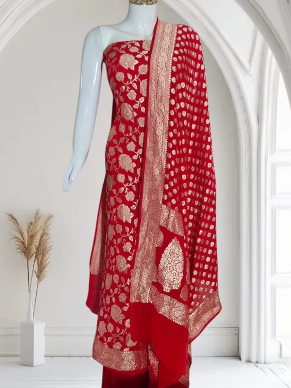 Pure_Handloom_Red_Khaddi_Georgette_Floral_Zari_Jaal_with_Chunri_Zari_Booti_Banarasi_Suit_Set_6500SKL_KG17