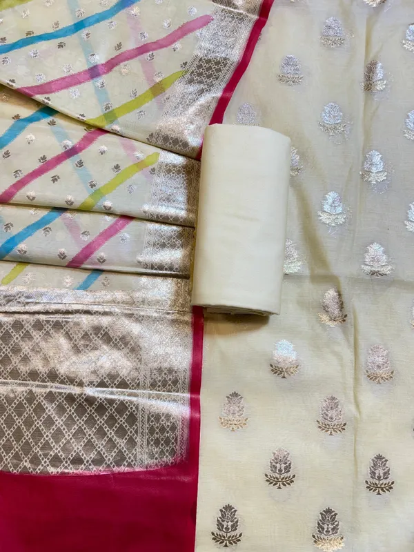 Off_white_Pure_Mercerised_Silk_Banarasi_3_pcs_Suit_Set_with_Stripe_Rangkaat_Dupatta_1250SKL_MS2