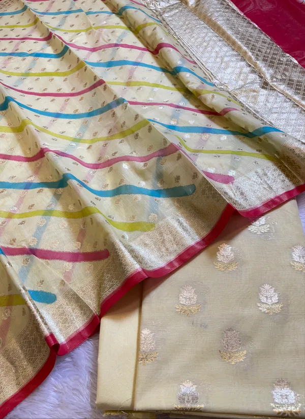 Off_white_Pure_Mercerised_Silk_Banarasi_3_pcs_Suit_Set_with_Stripe_Rangkaat_Dupatta_1250SKL_MS2