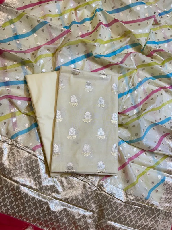 Off_white_Pure_Mercerised_Silk_Banarasi_3_pcs_Suit_Set_with_Stripe_Rangkaat_Dupatta_1250SKL_MS2
