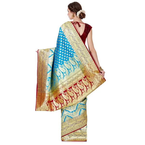 Humairah_Presents_Blue_Satin_Silk_Saree_With_Blouse_Piece(JA41)
