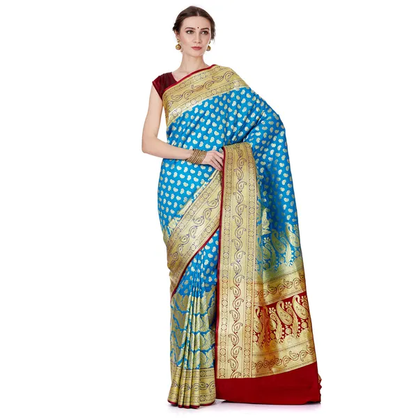 Humairah_Presents_Blue_Satin_Silk_Saree_With_Blouse_Piece(JA41)