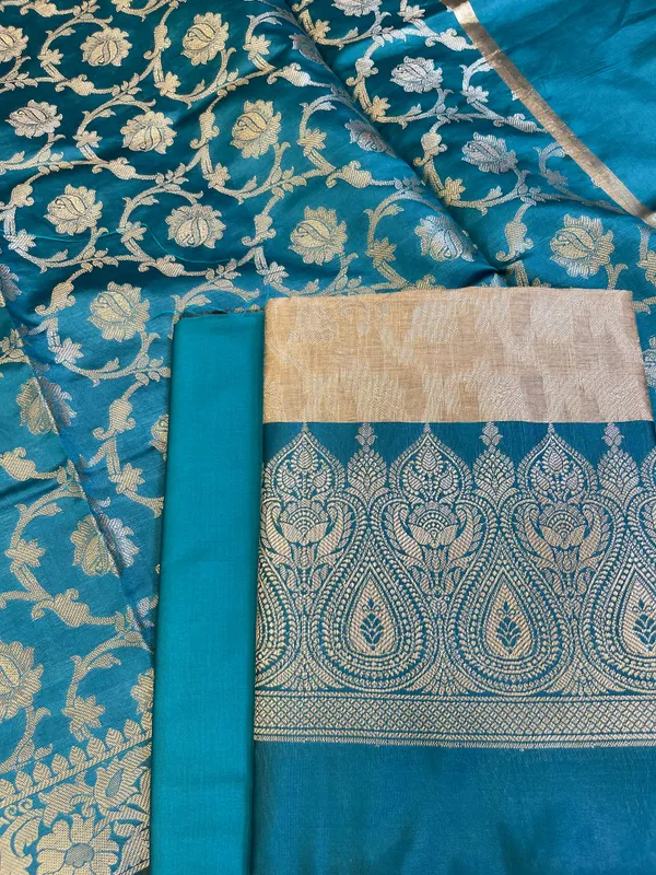 Beige_Art_Silk_Floral_Zari_Jaal_Contrast_Banarasi_Suit_with_Seagreen_Dupatta_625AJ_TPT63