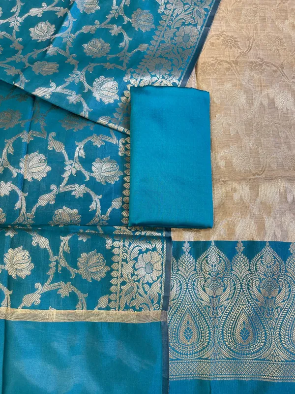 Beige_Art_Silk_Floral_Zari_Jaal_Contrast_Banarasi_Suit_with_Seagreen_Dupatta_625AJ_TPT63