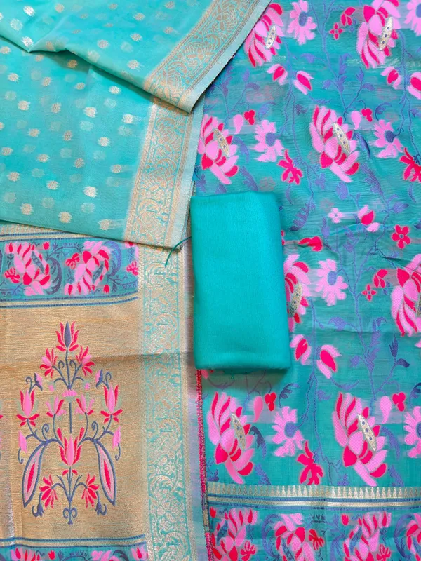 Seagreen_Jamdani_Weave_Cotton_Banarasi_3_pcs_Suit_Set_600SKL_JM20
