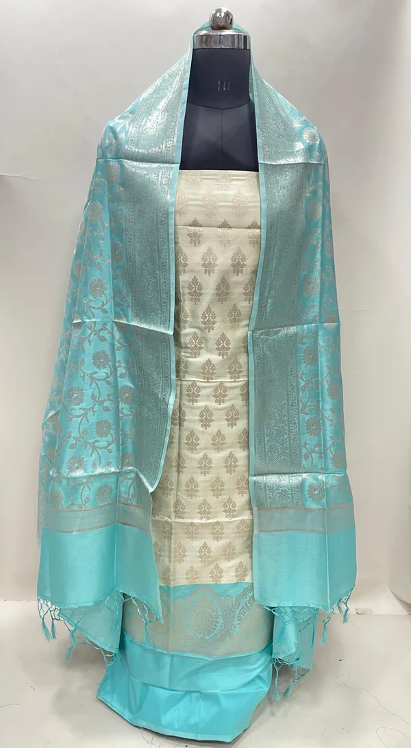 Humairah_Presents_Off_white_Semi_Katan_Silk_Floral_Zari_Booti_3_pcs_Suit_Set_with_Contrast_Blue_Plain_Bottom_and_Tilfi_Jaal_Blue_Dupatta_ASD_121