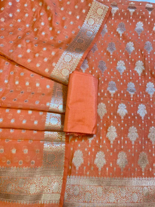 Orange_Georgette_Silver_Zari_Banarasi_3_pcs_Suit_Set_1200SKL_GE1
