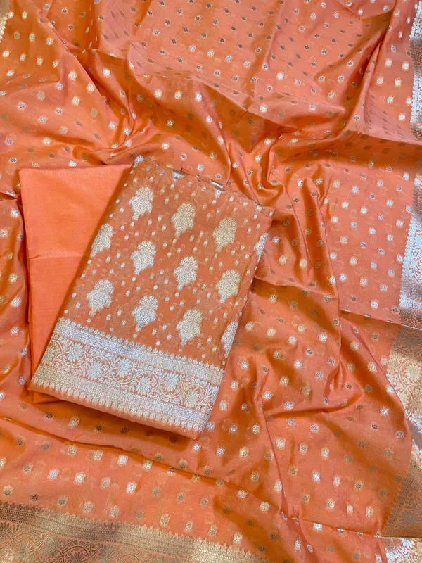 Orange_Georgette_Silver_Zari_Banarasi_3_pcs_Suit_Set_1200SKL_GE1