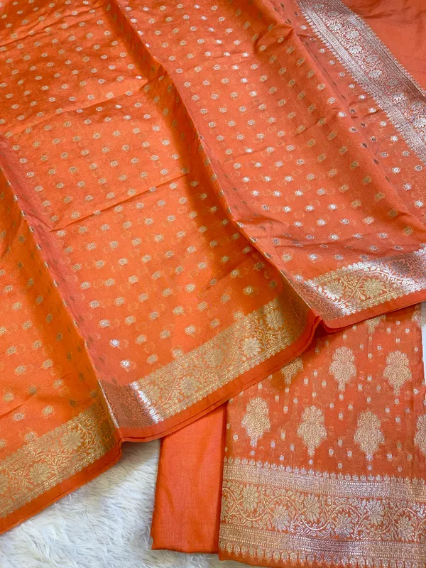 Orange_Georgette_Silver_Zari_Banarasi_3_pcs_Suit_Set_1200SKL_GE1