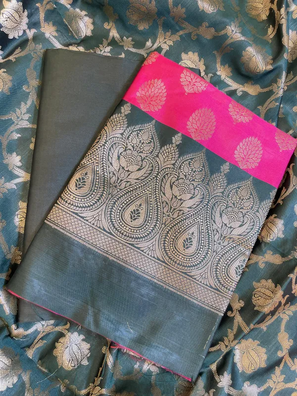 Pink_Art_Silk_Floral_Zari_Boota_Contrast_Banarasi_Suit_with_Darkgreen_Dupatta_625AJ_TPT10