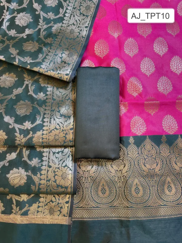 Pink_Art_Silk_Floral_Zari_Boota_Contrast_Banarasi_Suit_with_Darkgreen_Dupatta_625AJ_TPT10