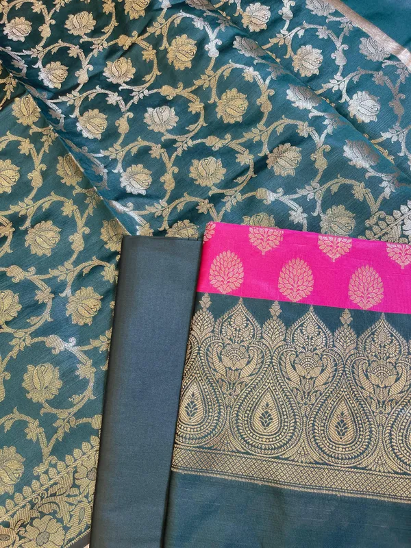 Pink_Art_Silk_Floral_Zari_Boota_Contrast_Banarasi_Suit_with_Darkgreen_Dupatta_625AJ_TPT10