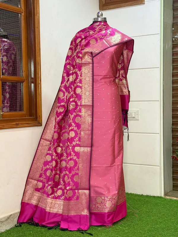 Pink_Katan_Silk_Chunri_Zari_Booti_Contrast_Border_Banarasi_Suit_with_Magenta_Zari_Jaal_Dupatta_800SKL_KSP23